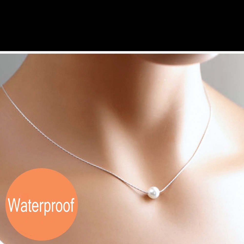 🌸 Floating pearl on gold filled 17” chain bridal wedding gift - Picture 3 of 5